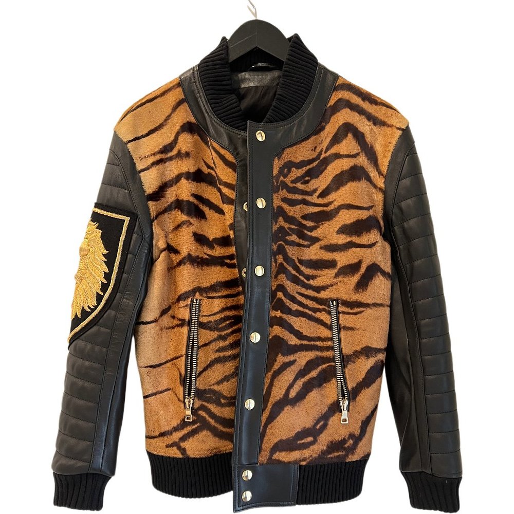 Balmain Print Animal Leather Jacket